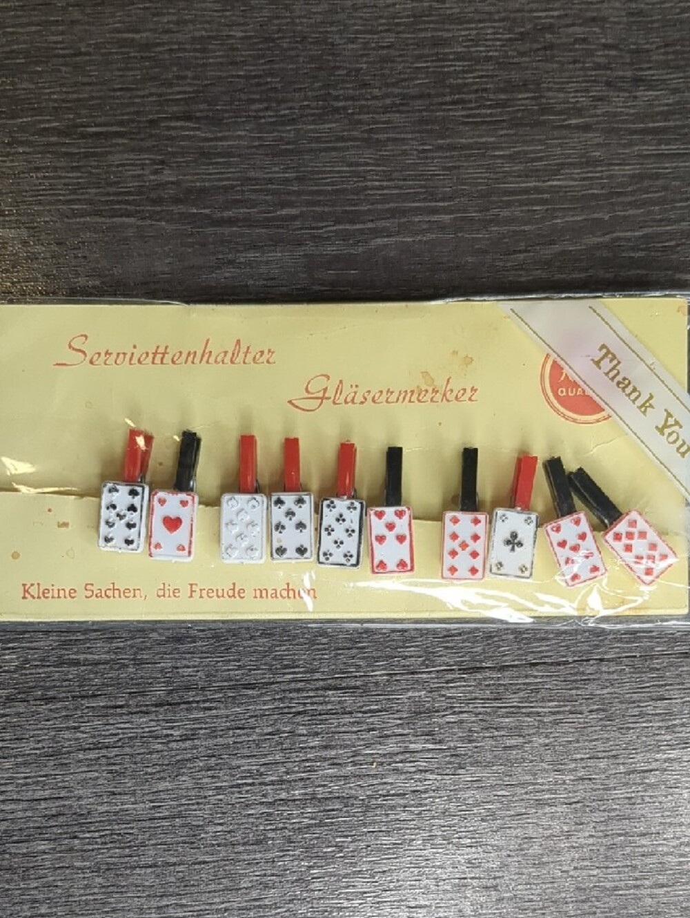 3/$15 Vintage West Germany Playing Card Napkin Clips Glass Marks Poker Card